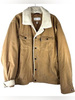 Calvin Klein Corduroy Sherpa Lined Trucker Jacket Tan XXL Mens Coat Brown